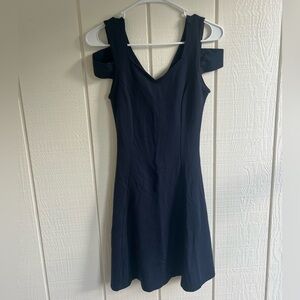 Fashion Nova Blue Pleated Cold Shoulder Mini Dress